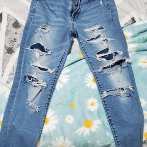 American Eagle Outfitters Ripped Blue Skinny Jeans